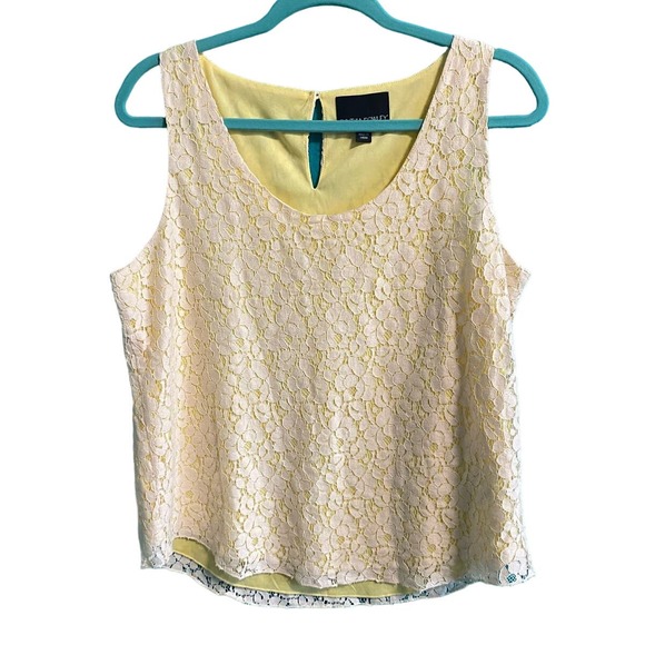 Cynthia Rowley Yellow and White Lace Tank Top Women's Large - Picture 1 of 7